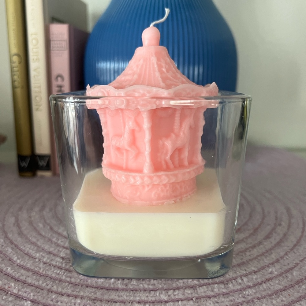 Cute Pink Carousel Candle in Glass